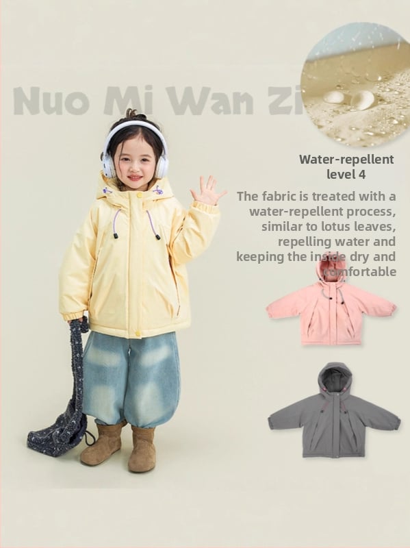 Bērnu ziemas jaka no poliestera ar vilnas oderi, ūdensnecaurlaidīga un vēja izturīga, ar kapuci un noņemamu odere