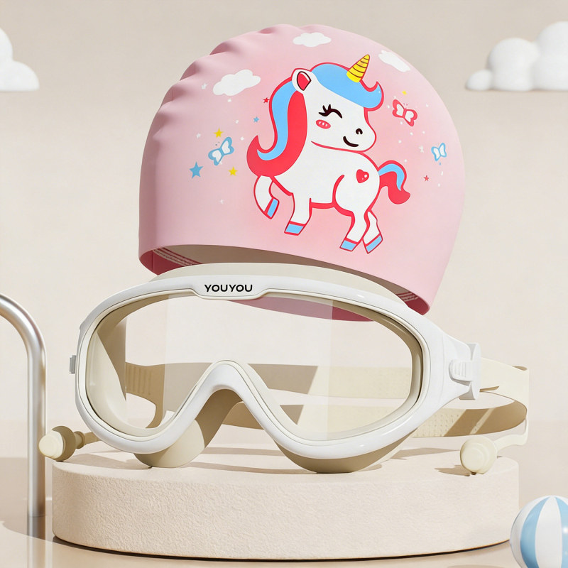Youyou Ochelari de înot pentru copii și set de șapcă - impermeabili, antifog, cadru mare, lentile PC