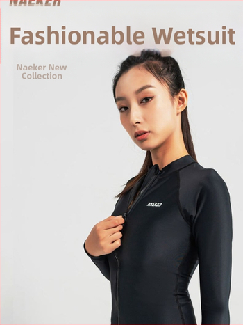 NAEKER Женски комплект бански с UV защита, тъкан от смесени химически влакна, едноцветен модел, подходящ за дайвинг