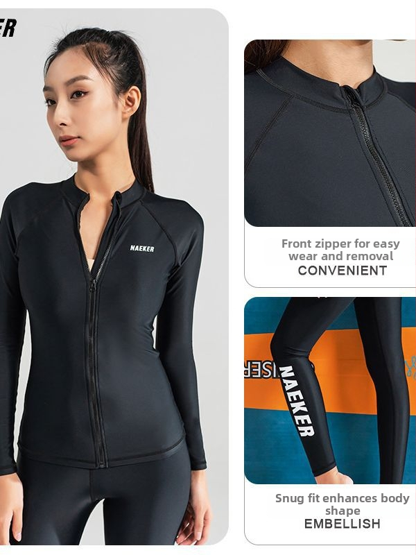 NAEKER Женски комплект бански с UV защита, тъкан от смесени химически влакна, едноцветен модел, подходящ за дайвинг