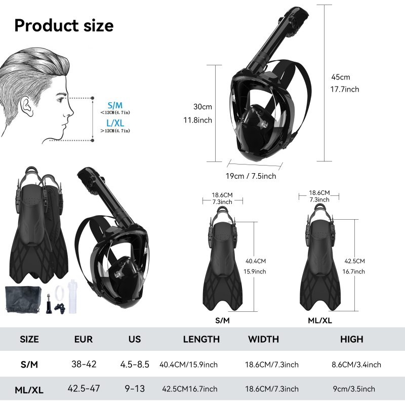 Viso veido nardymo kaukė suaugusiems, prieš rūką, dizainas prieš užspringimą, reguliuojami plūdavimai (silicon/TPR/PP) — kodas Q6+LGC