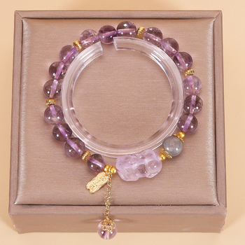 Brățară Pixiu cu Amethyst, Quartz Căpșună și Citrin, din aliaj de cupru