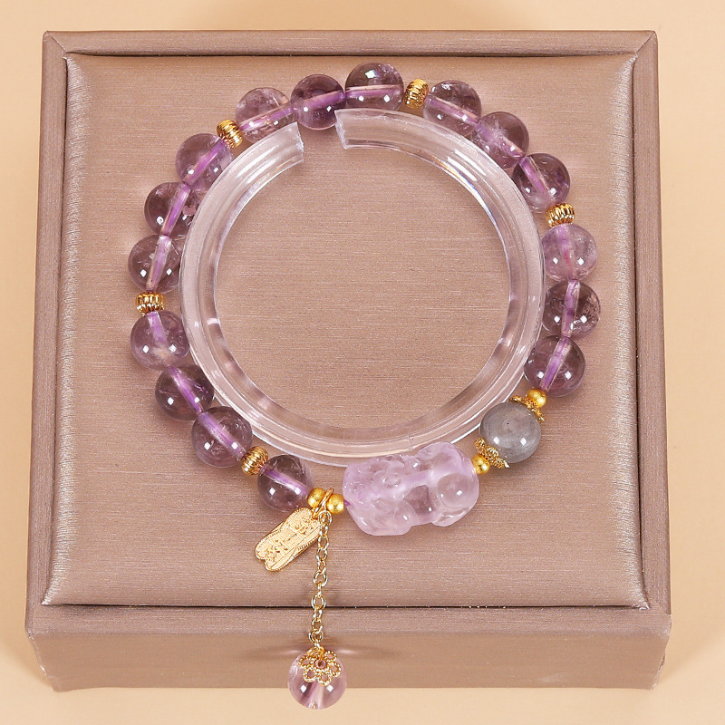 Brățară Pixiu cu Amethyst, Quartz Căpșună și Citrin, din aliaj de cupru