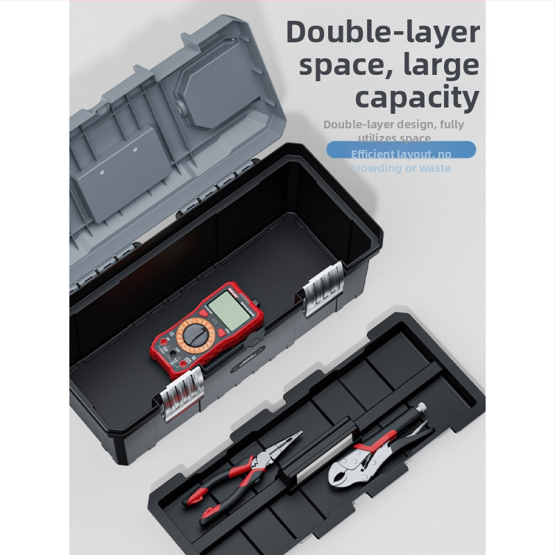 Instrumentu kaste ar 3 slāņu saliekamu dizainu, rūpnieciski kvalitatīva, pārnēsājama elektriķiem un apkopes vajadzībām