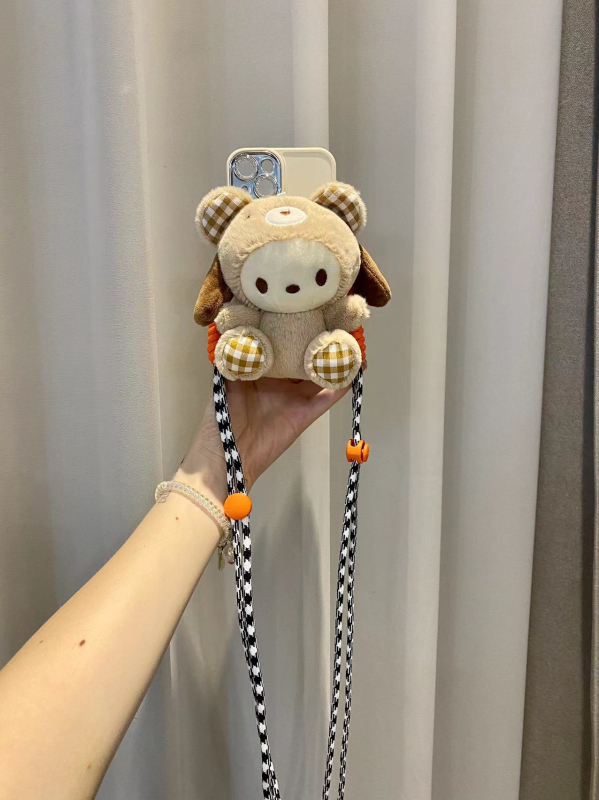Plišano privjesak za telefon s klipsom i naramenicom – logotip otisnut sitotiskom, prilagodljiv dekor