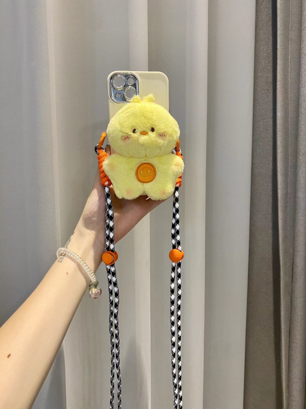 Plišano privjesak za telefon s klipsom i naramenicom – logotip otisnut sitotiskom, prilagodljiv dekor