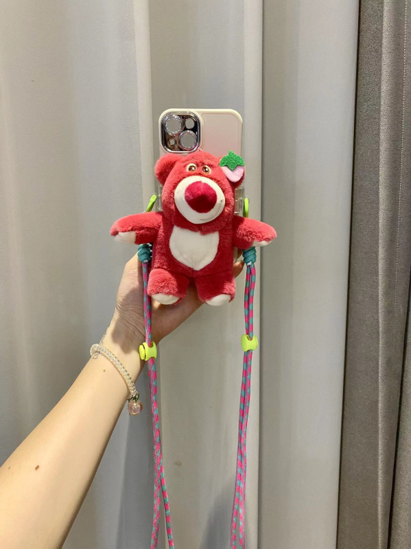 Plišano privjesak za telefon s klipsom i naramenicom – logotip otisnut sitotiskom, prilagodljiv dekor