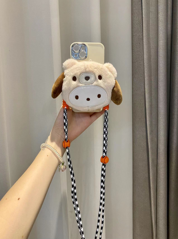 Plišano privjesak za telefon s klipsom i naramenicom – logotip otisnut sitotiskom, prilagodljiv dekor