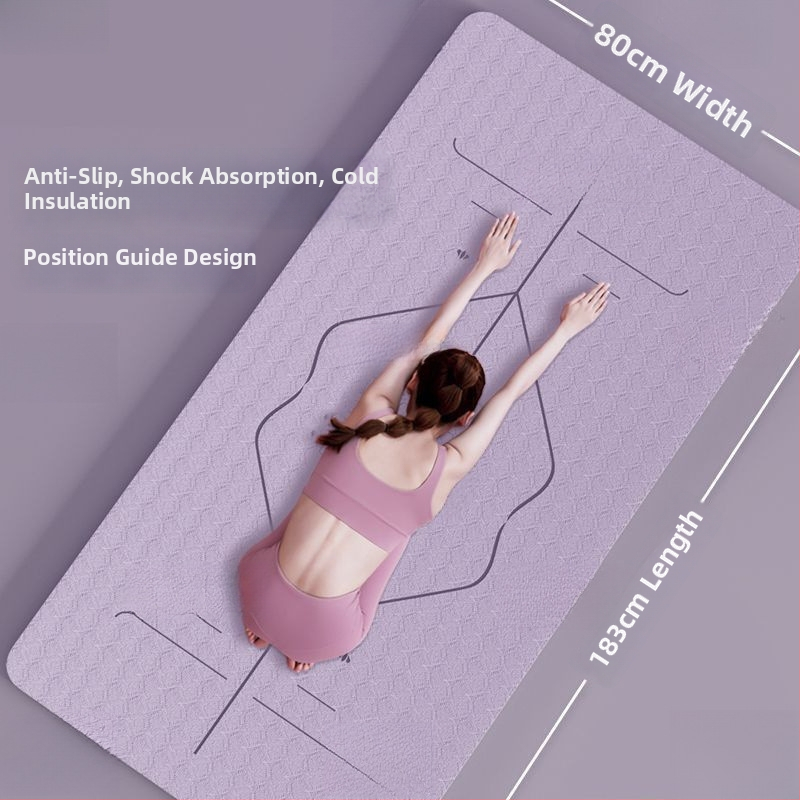 Jogos kilimėlis su platesniu neslidžia paviršiumi, 8 mm storis, TPE medžiaga, laikysenos vadymo linijos