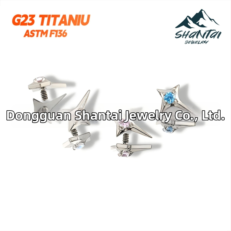 Zvaigznīšu formas auskari no titāna sakausējuma, cirkona kristāli, ar dimanta iestatījumu