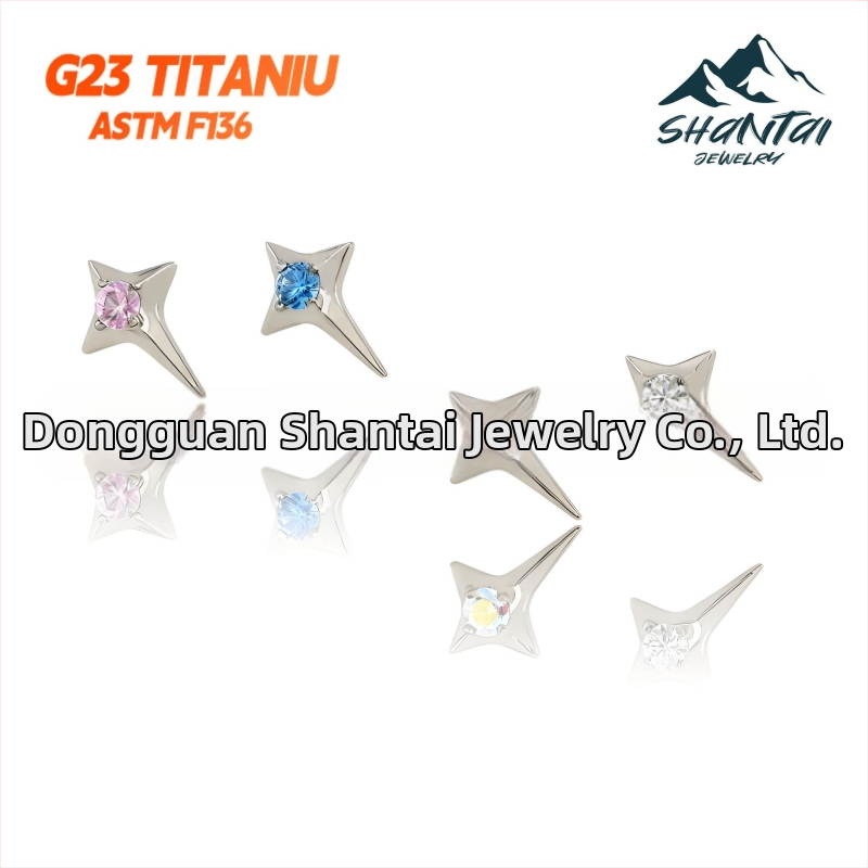 Zvaigznīšu formas auskari no titāna sakausējuma, cirkona kristāli, ar dimanta iestatījumu