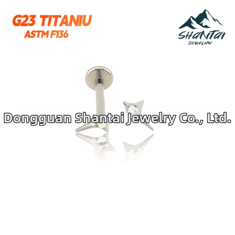 Zvaigznīšu formas auskari no titāna sakausējuma, cirkona kristāli, ar dimanta iestatījumu