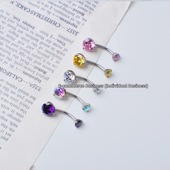 F136 Titāna sakausējuma nabas pirsings ar iekšējo vītni, 3 naglas, apaļš cirkon