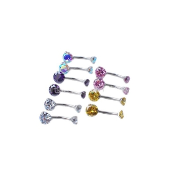 F136 Titāna sakausējuma nabas pirsings ar iekšējo vītni, 3 naglas, apaļš cirkon