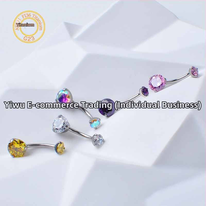 F136 Titāna sakausējuma nabas pirsings ar iekšējo vītni, 3 naglas, apaļš cirkon