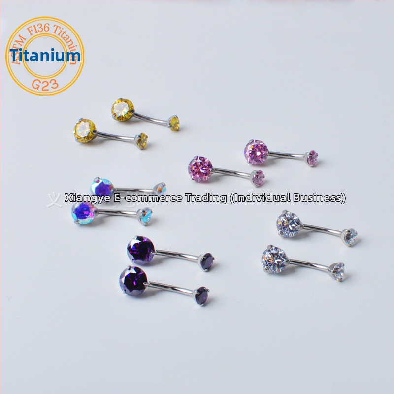 F136 Titāna sakausējuma nabas pirsings ar iekšējo vītni, 3 naglas, apaļš cirkon