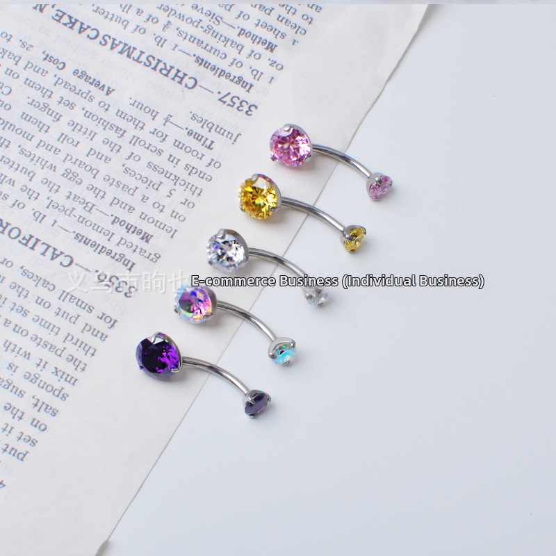 F136 Titāna sakausējuma nabas pirsings ar iekšējo vītni, 3 naglas, apaļš cirkon