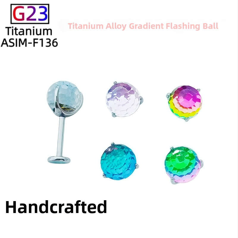 Unisex lūpu stud auskari – titāna sakausējums + kristāls, roku darbs, ģeometriska forma, mirgojošā bumbu sērija