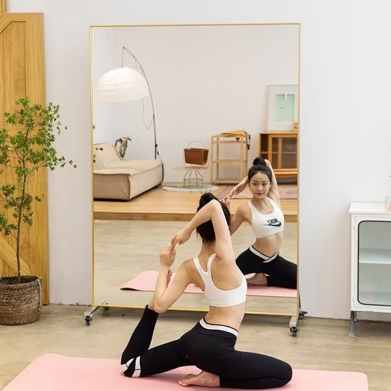 Pajudėjantis šokių veidrodis su ratukais, aliuminio lydinio rėmas, paprastas stilius, Yoga fitness mirror