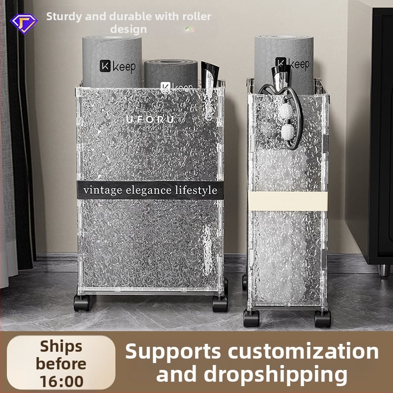 Joogamati hoiustamise riiul rattudega, PET-plastik, maht 30–40 L, mudel D2324, kaal 3,15 kg, liikuv