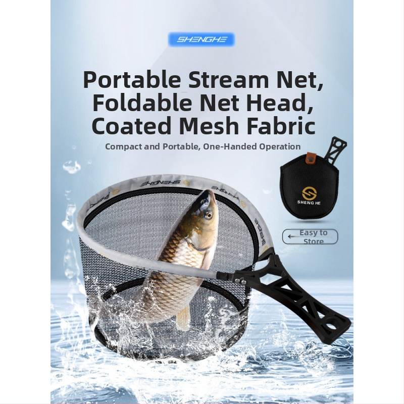 Sulankstomas nešiojamas žvejybos tinklas upėms – nailonas, angos skersmuo 26 cm, gylis 20 cm (Medžiaga: Nailonas; Angos skersmuo: 26 cm; Gylis: 20 cm; Sulankstomas)