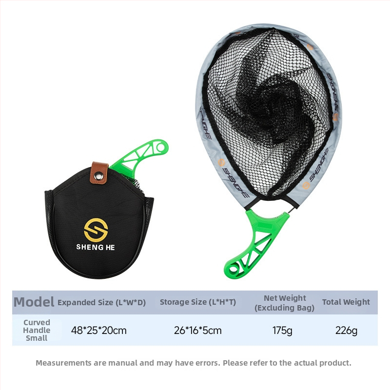 Sulankstomas nešiojamas žvejybos tinklas upėms – nailonas, angos skersmuo 26 cm, gylis 20 cm (Medžiaga: Nailonas; Angos skersmuo: 26 cm; Gylis: 20 cm; Sulankstomas)