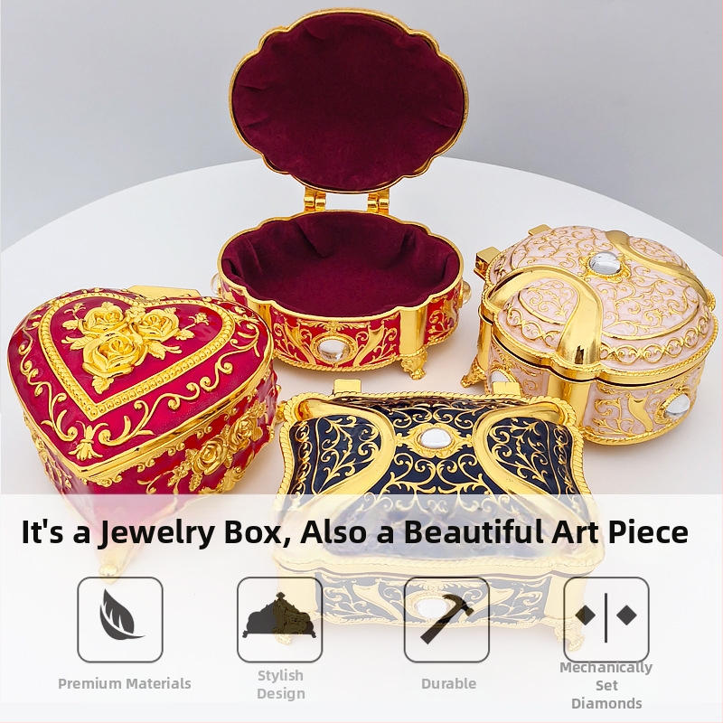 Kutija za nakit T30, legura, pravokutna, elegantan cvjetni uzorak, pogodna kao dar za vjenčanje, uspomena na putovanje i beneficije za zaposlenike