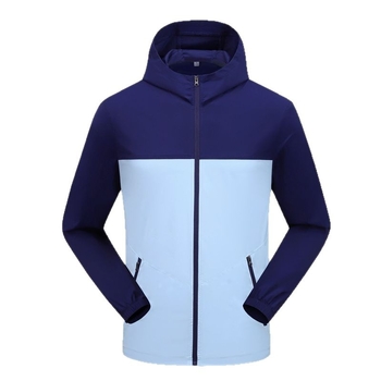 Kapucnis nyári vékony dzseki napvédelmi funkcióval, 100% poliészter, cipzáras zsebek