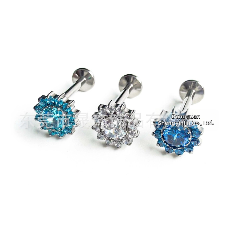 Saulėgrąžų auskarai su cirkonio įterpimu, G23 titano lydinys, geometrinės formos, unisex, natūralus stilius