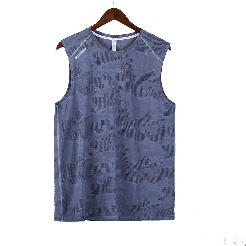 Мъжки безръкав бързосъхнещ жилет за тичане и фитнес, камуфлажен модел, полиестер 92% смес, дишащ