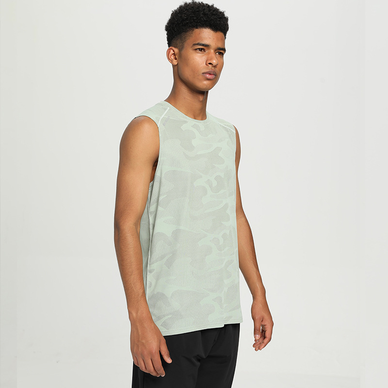 Мъжки безръкав бързосъхнещ жилет за тичане и фитнес, камуфлажен модел, полиестер 92% смес, дишащ