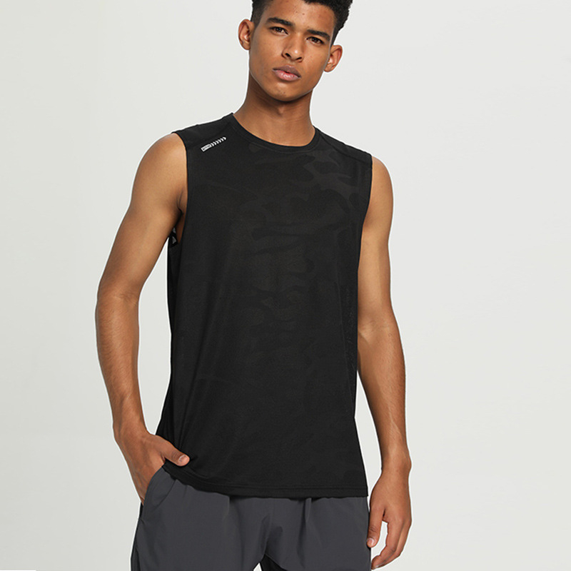 Мъжки безръкав бързосъхнещ жилет за тичане и фитнес, камуфлажен модел, полиестер 92% смес, дишащ