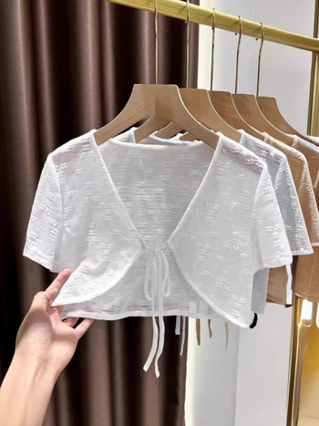 Кардиган за жени с 3/4 ръкави, къса дължина, полиестерна тъкан, носен като шал