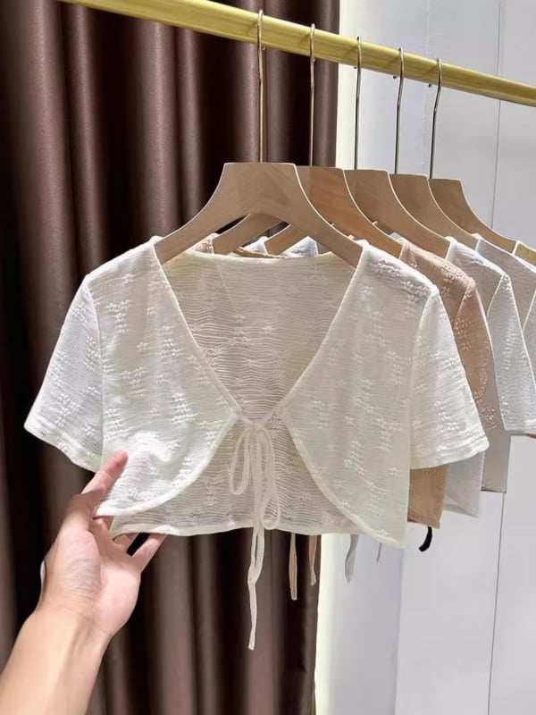 Кардиган за жени с 3/4 ръкави, къса дължина, полиестерна тъкан, носен като шал