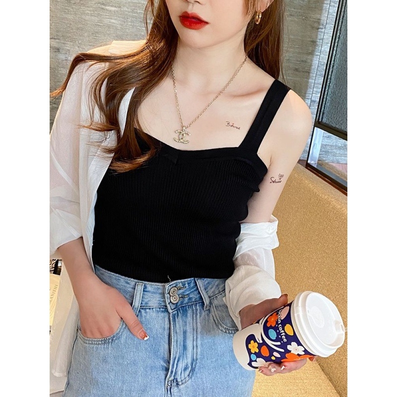 Ženski pleteni top s naramenicama, uski kroj, duljina 50–65 cm, viskoza, udio glavne tkanine ispod 30%, elegantan stil