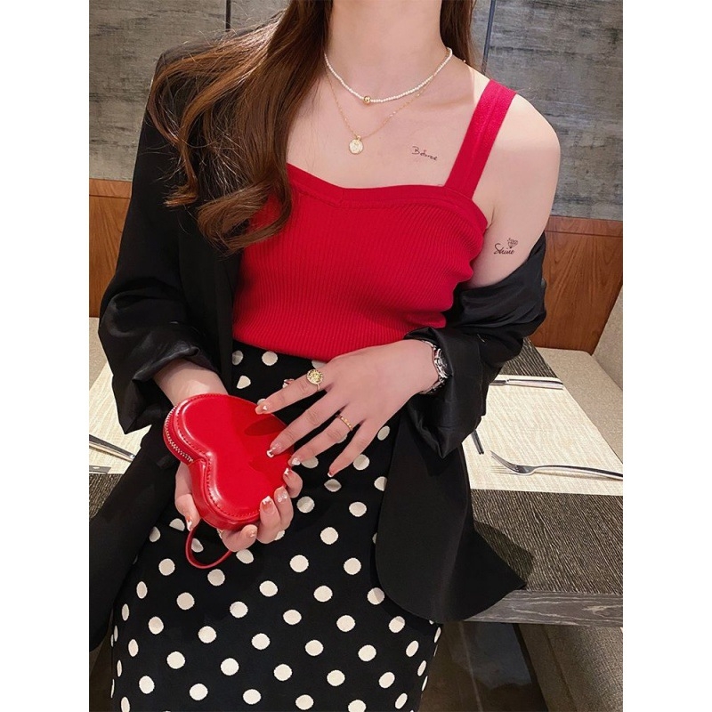 Ženski pleteni top s naramenicama, uski kroj, duljina 50–65 cm, viskoza, udio glavne tkanine ispod 30%, elegantan stil