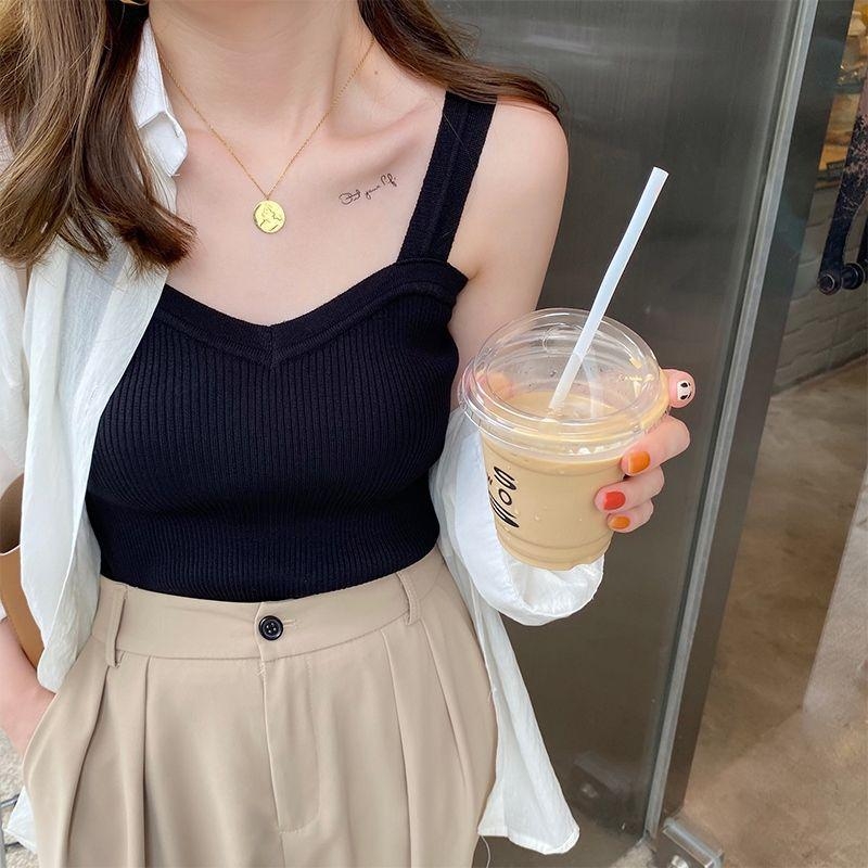 Ženski pleteni top s naramenicama, uski kroj, duljina 50–65 cm, viskoza, udio glavne tkanine ispod 30%, elegantan stil