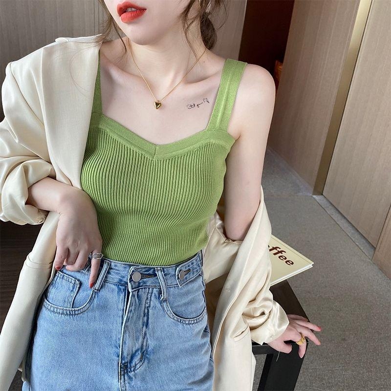 Ženski pleteni top s naramenicama, uski kroj, duljina 50–65 cm, viskoza, udio glavne tkanine ispod 30%, elegantan stil