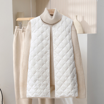 Vunena vestа bez rukava s punjenjem od patka perja, kašmir 51–55%, tanka, srednje duljine, V-izrez