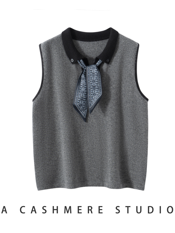 Sieviešu kašmīra džemperis bez piedurknēm, brīvā piegriezuma, polo apkakle, 95% kašmīrs, rudens 2025