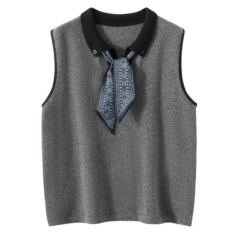 Sieviešu kašmīra džemperis bez piedurknēm, brīvā piegriezuma, polo apkakle, 95% kašmīrs, rudens 2025