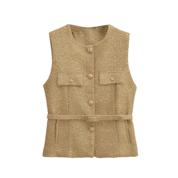 Övvel ellátott, ujjatlan felső, karcsú szabás, poliészter anyag, egyszínű modell, 2025 tavasz