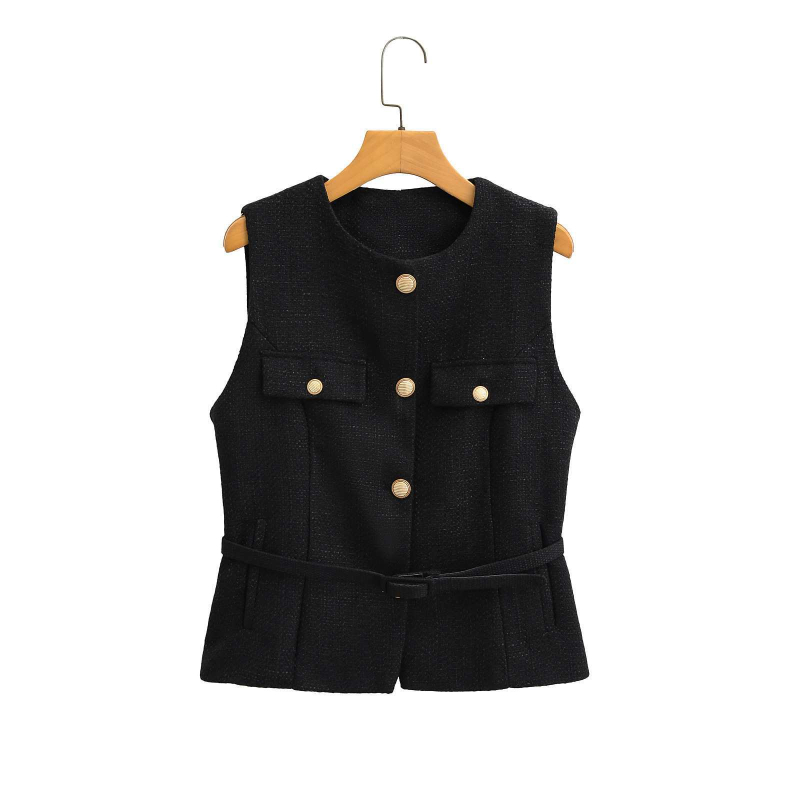 Övvel ellátott, ujjatlan felső, karcsú szabás, poliészter anyag, egyszínű modell, 2025 tavasz