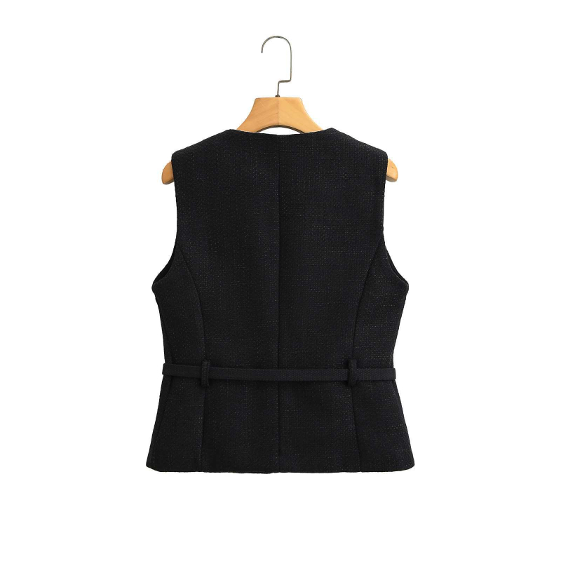 Övvel ellátott, ujjatlan felső, karcsú szabás, poliészter anyag, egyszínű modell, 2025 tavasz