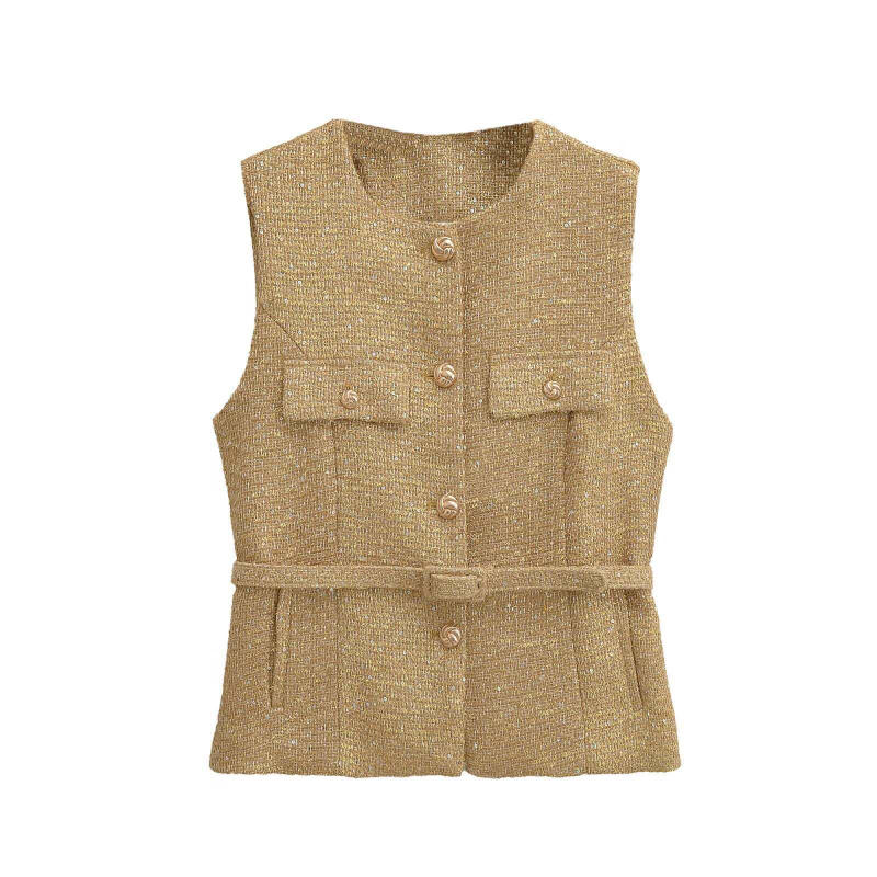 Övvel ellátott, ujjatlan felső, karcsú szabás, poliészter anyag, egyszínű modell, 2025 tavasz