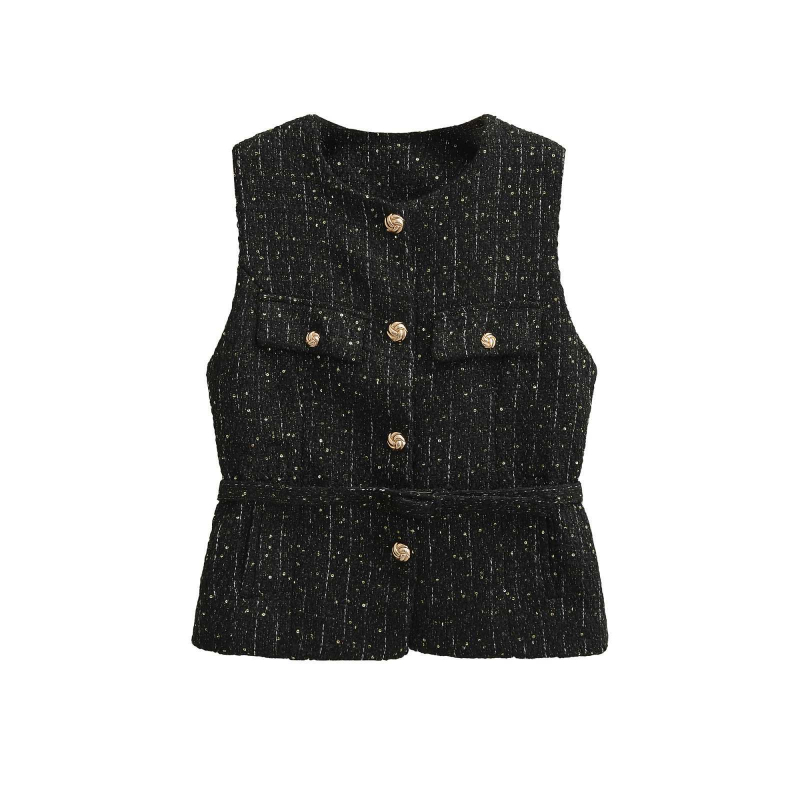 Övvel ellátott, ujjatlan felső, karcsú szabás, poliészter anyag, egyszínű modell, 2025 tavasz