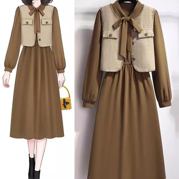 Vesta i haljina, dvodijelni set, jesen 2025, ženski Chanel-inspiriran stil; kostim sa suknom; duljina: mini suknja; glavni materijal: PVC; stil: Royal sister; rukavi: dugi