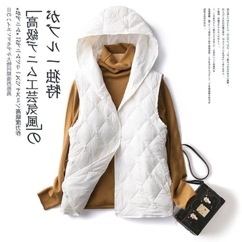 Ženska kapuljačasta puffer vest s podstavom, Chenille tkanina, Spandex smjesa, 66–70% perja, srednja gustoća