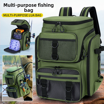 Lauko žvejybos kuprinė su didele talpa ir sausai–drėgni atskyrimai, skirta masalų įrangai (neatspari vandeniui)