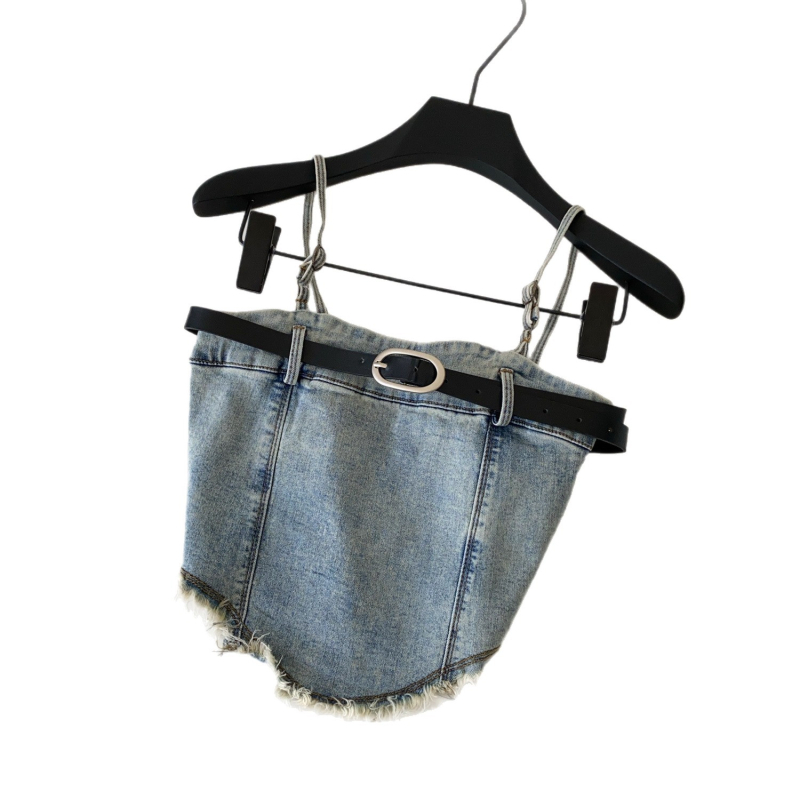 Be peties topas su diržu, poliesterio audinys, su franžėmis, trumpas kirpimas, siauras siluetas